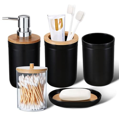 Bathroom Accessories Set 5Piece Black Bathroom Sets, Toothbrush Holder, Toothbrush Cup, Lotion Soap Dispenser, Soap Dish and Qtip Holder Bathroom Decor - style: Black