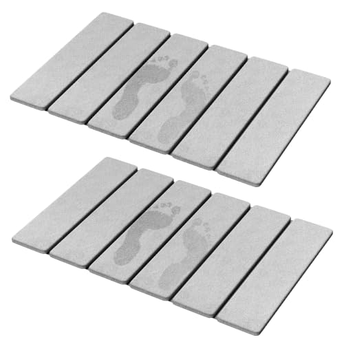 Luxspire Stone Bath Mat, Stone Mat Bathroom Foldable 24x16in 2PC,Light Gray | Quick & fast drying diatomaceous earth, Non-slip rubber base, Easy-clean surface for bathroom floor & kitchen counter - color: Light Gray