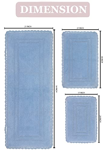 Home Weavers Casual Elegance Reversible Bathmat 100% Cotton Bathroom Rugs Set, Washable Rug, Extra Soft and Absorbent Bath Rug, Kitchen Mat, Bath Mat Set, Non Slip Mat, 3 Piece Set with Runner, Blue - color: Blue, size: 1'9" x 4'6" (Rectangular)
