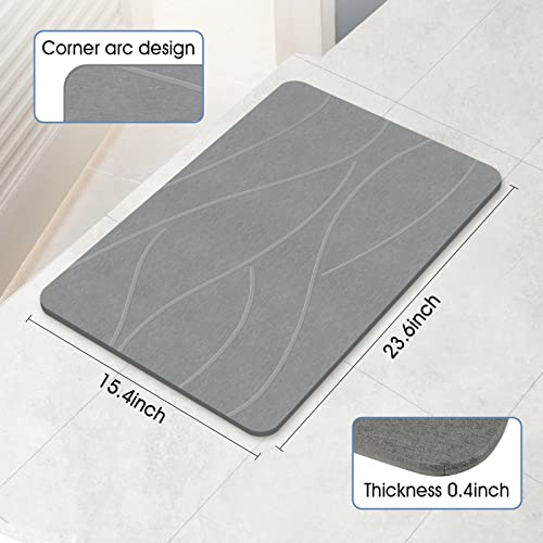 VEELOIM Stone Bath Mat, Diatomaceous Earth Shower Mat for Bathroom Grey | Fast Drying, Super Absorbent, Non-Slip Design, Easy to Clean, Natural Diatomaceous Earth - color: Line1-grey