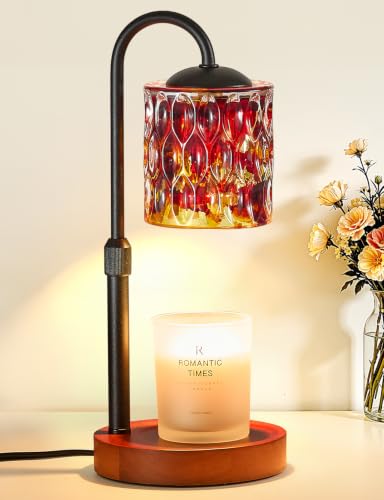 Dimmable Candle Warmer Lamp with Timer, Height Adjustable Electric Candle Wax Warmer, Birthday Gifts for Women Mom, House Warming Gifts New Home Decor, Solid Wood Base, Walnut Tortoiseshell - color: Walnut-tortoiseshell