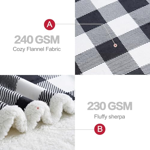 PU MEI Sherpa Fleece Throw Blanket 60" x 80" Reversible Plush Fluffy Large Big Blanket Lattice Flannel Blankets for All Season Use, Black and White - color: Black and White, size: 60"*80"