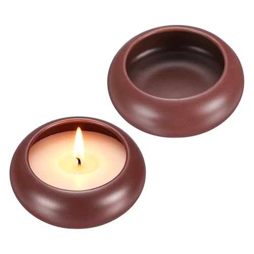 uxcell 2Pcs Pebble Tea Light Candle Holder, 1.2" Height Tealight Candle Holder Handcrafted Ceramic Decorative Calming Home Decor Accent for Table Centerpiece Wedding, Burgundy - color: Burgundy