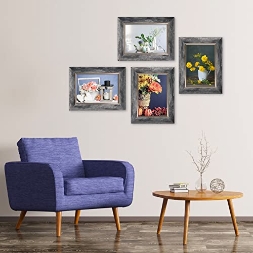 XUANLUO 5x7 Picture Frames Set of 4 Rustic Retro Photo Frame with HD Plastic Cover for Wall Mount and Tabletop Display Family Friends Wedding Gift - color: Grey-4pcs, size: 5 x 7 inch