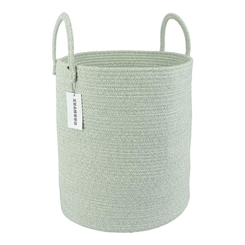 XUANGUO Cotton Rope Laundry Basket Hamper for Clothes, green | Woven Storage Basket for Living Room Bedroom Boho Tall Rope Baskets for Blanket Toys Pillow Towels Baby Nursery Hamper Bin - color: green, size: Regular