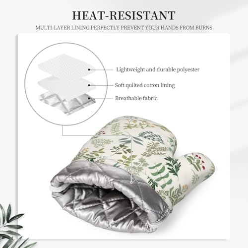 Wildflowers Herbs and Leaves Oven Mitts and Pot Holders Sets Silicone Beige Floral Kitchen Oven Mitts Hot Pads Heat Resistant Potholders Kitchen Mitts Set for Baking BBQ Cooking - color: Beige