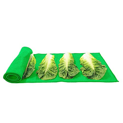 Microfiber Lettuce Wrap Towels, Ultra Absorbent Waffle Weave Vegetable Drying Cloths, Reusable Kitchen Towels for Greens, Herbs, Produce, Space-Saving Alternative,12" x 42", Green, 2-Pack