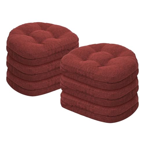 baibu Kitchen Chair Cushions Set of 6, Dual-Layer Patented Design Memory Foam Windsor Seat Pads, Dining Chair Cushions with Ties & Washable Cover, 17x 15.5 x 3.5in, 6 Pack, Red - color: Red, size: 6 Count (Pack of 1)