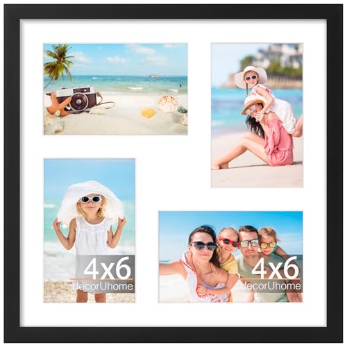 decorUhome 4 4x6 Picture frames Collage Wall Decor with Mat, P061212BK | Black 12x12 Collage Picture Frame, Fits Four 4x6 Photos with Mat for Wall Mounting, 1 Pack - color: Black, size: 12x12 (4-4x6)