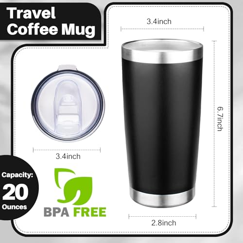 20oz Tumbler with Lid Double Wall Vacuum Insulated Travel Coffee Mug Stainless Steel Thermal Cup Powder Coated Sturdy Coffee Tumbler Bulk for Hot and Cold Beverage (Black,4) - color: Black, size: 20 Ounces (4 Pack)