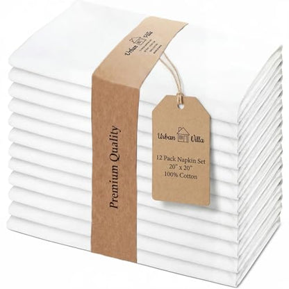 Urban Villa Cloth Napkins Cotton 20x20 (Set of 12) White - color: 001 White, size: 20" x 20" (Set of 12)