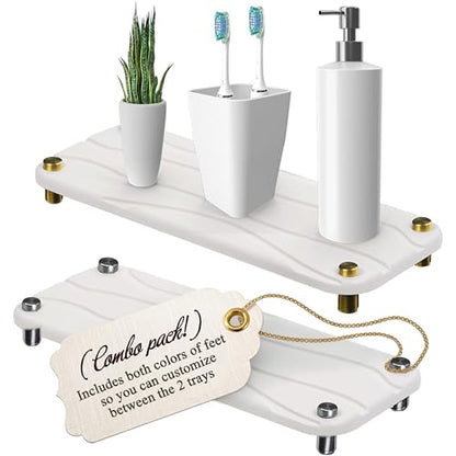 Stone Drying Tray, Diatomite Sink Caddy, White | Kitchen Sink Organizer, Water Absorbing Bathroom Counter Mat, Absorbent Kitchen Soap Tray, w Silver & Gold feet - color: White & Silver