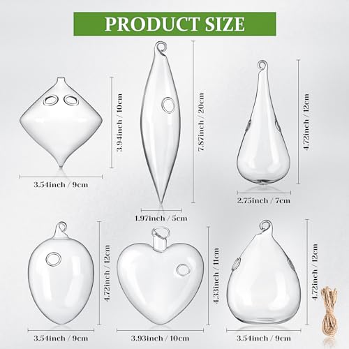 Zopeal 6 Set Wall Hanging Glass Planter Terrarium Propagation Station Vase Container Watering Squeeze Bottle with Rope and Hook for Hydroponic Plants Flower Home Decor Gifts (Classic Style)