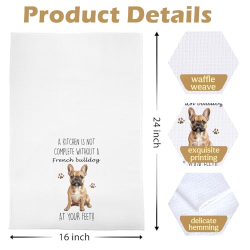 French Bulldog Kitchen Towels 16x24 Inch, French Bulldog Gifts Decorative Waffle Weave Dish Towels, Frenchie Mom Gift Hand Tea Towel, Set of 2 - color: French Bulldog
