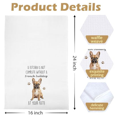 French Bulldog Kitchen Towels 16x24 Inch, French Bulldog Gifts Decorative Waffle Weave Dish Towels, Frenchie Mom Gift Hand Tea Towel, Set of 2 - color: French Bulldog