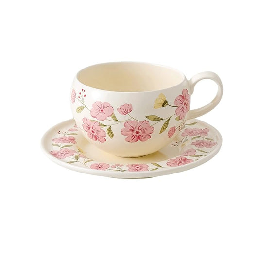Country Plant Flower Ceramic Tea Cup Saucer Set as Afternoon Gift - color: Style1