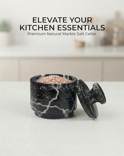 Marble Salt Cellar With Lid - Stone Salt Container And Stone Salt Holder, Spice Jars for Counter, Candy Jar & Spice Jar, Black - color: Marble Candy Jar - Black
