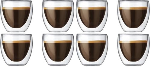 Bodum 2.5oz Pavina Double Wall High-Heat Borosilicate Glass, Set of 2, Clear (Pack of 4) - size: 2.5 oz (Pack of 4), style: Set of 2