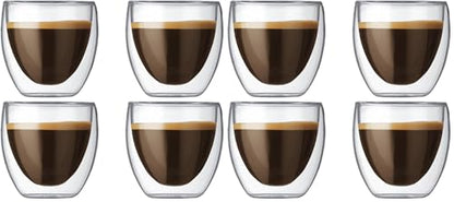 Bodum 2.5oz Pavina Double Wall High-Heat Borosilicate Glass, Set of 2, Clear (Pack of 4) - size: 2.5 oz (Pack of 4), style: Set of 2