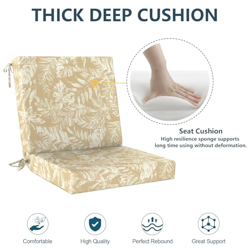 DYTXIII Outdoor Midback Chair Cushions Set of 2-20"x17" Water Repellent & Fade-Resistant Patio Seat Cushions with High-Resiliency Foam, Non-Slip Ties for Dining, Balcony Furniture-Tropical Oat - color: Tropical Oat