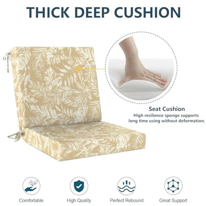 DYTXIII Outdoor Midback Chair Cushions Set of 2-20"x17" Water Repellent & Fade-Resistant Patio Seat Cushions with High-Resiliency Foam, Non-Slip Ties for Dining, Balcony Furniture-Tropical Oat - color: Tropical Oat