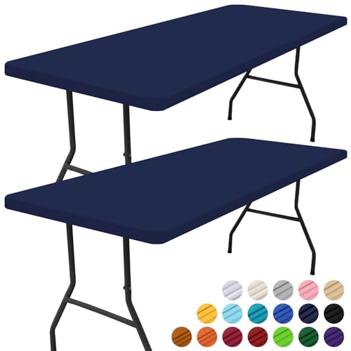Smiry 2 Pack Rectangle Picnic Table Cloth, Waterproof Elastic Fitted Tablecloths, Washable Polyester Rectangular Patio Table Cover for Camping, Indoor and Outdoor (Navy, 24"x48") - color: Navy, size: 4FT - 24"X48"