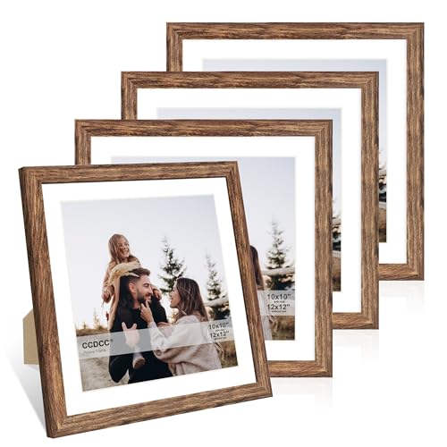 10x12 Picture Frame Set of 4, 10 x 12 Wood Photo Frames with Mat for 8x10, Wooden Frame with Real Glass Cover for Wall and Tabletop Display, Rustic Brown - color: Rustic Brown, size: 10x12-4Pack