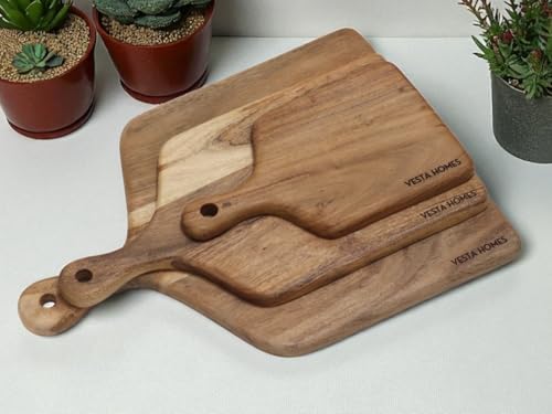 Vesta Homes Cutting Boards for Kitchen, Large Wood Chopping Board Set of 3 | Acacia Charcuterie Board, Cheese Platter | 16.5 * 12, 15 * 8, 10x6 Inches | Handcrafted in India - size: 16.5"L x 12"W, 15"L x 8"W, 10"L x 6"W