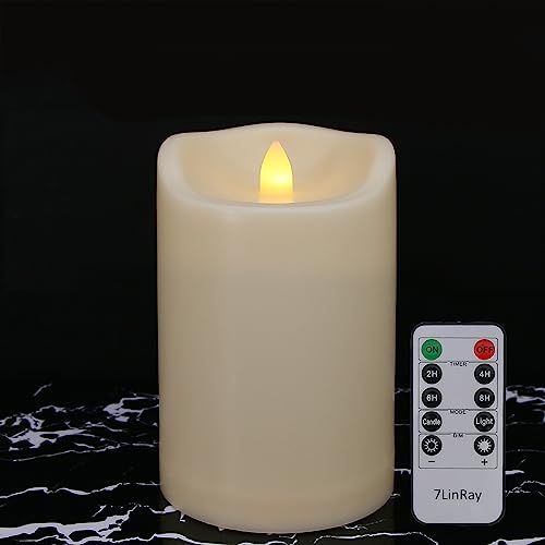 Large Outdoor Waterproof Flameless Candles with Remote and Timers, Battery Operated LED Flickering Pillar Candles, Long-Lasting, Ivory Plastic, D 4" x H 6", 1 Pack - color: 1 Pack-D4"x H6"