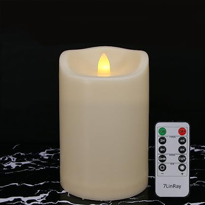 Large Outdoor Waterproof Flameless Candles with Remote and Timers, Battery Operated LED Flickering Pillar Candles, Long-Lasting, Ivory Plastic, D 4" x H 6", 1 Pack - color: 1 Pack-D4"x H6"