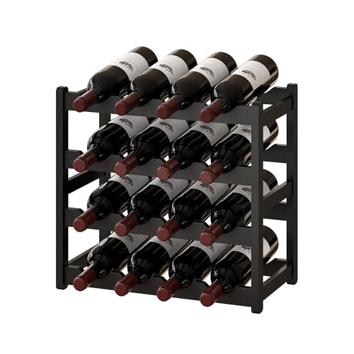 BMOSU Bamboo Wine Rack Wine Storage Cabinet Shelf 16 Bottle Wine Racks Countertop Sturdy for Kitchen Dining Room Pantry - 4 Tiers Wine Rack(Black) - color: Black, size: 4 Tier