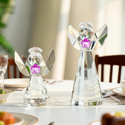 2pcs Crystal Angel Figurines Gift For Mom Art Glass Guardian Angel Statues | Christmas Angel Ornament,Home Room Decor Collectibles Memorial Gifts For Mom Women (4.5''and 3'') - style: Angel with Purple Flower-2pcs