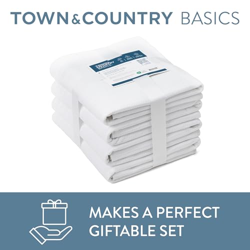 TOWN & COUNTRY BASICS 6-Piece Assorted Waffle Woven Terry Stripe Set, 2 Bath Towel, 2 Hand Towel, 2 Washcloth, 100% Cotton, Quick Dry, White - color: White