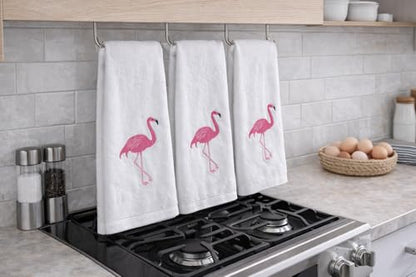 Flamingo 3-Pack Fingertip Hand Towels. Ultra Soft Premium Terry Velour. Highly Absorbent, Quick Dry. Guest Towels - color: Flamingo
