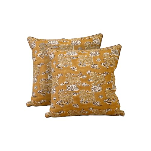 JBH Hand Block Print Reversible Throw Pillow Covers 18x18 Inch Set of 2 – Handmade Cotton Throw Pillow Cases (Camel Brown, 18x18 Inch) - color: Camel Brown