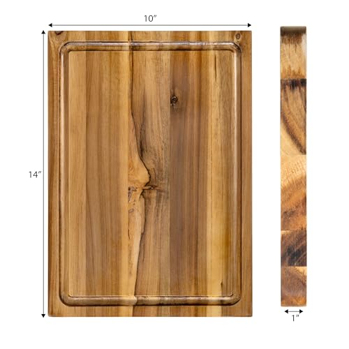 happimess Eldridge Small 14" x 10" Acacia Cutting Board, Natural | Handcrafted, 1 Inch Thick, Reversible Design, Juice Grooves, Authentic Wood Grain, Rectangular, Farmhouse Style - color: Natural, size: 14"L x 10"W