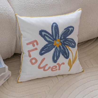 YIcabinet Pillow Covers Set of 2, Embroidered Blue Flower Pattern Throw Pillow Cover,Square Cotton Cushion,Pillow Case for Sofa Bedroom Couch,18"x18" - color: Blue18
