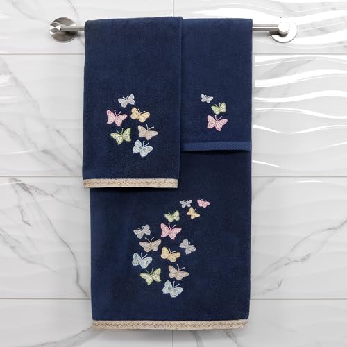 Frolic 4-Piece Luxury Towel Set, Calico Applique, Soft & Durable Turkish Cotton, Elegant Bathroom Ensemble, 2 Bath 2 Hand Towels, Marine - color: Marine, size: 2 Pcs Bath 2 Pcs Hand Towel