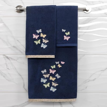 Frolic 4-Piece Luxury Towel Set, Calico Applique, Soft & Durable Turkish Cotton, Elegant Bathroom Ensemble, 2 Bath 2 Hand Towels, Marine - color: Marine, size: 2 Pcs Bath 2 Pcs Hand Towel