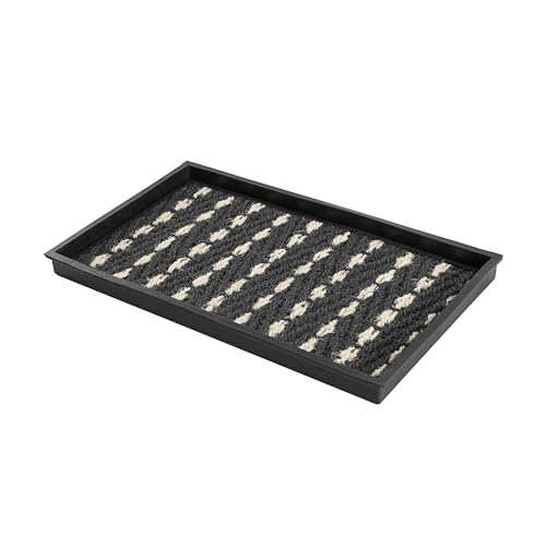 Anji Mountain AMB0BT2F-008 Black Rubber Boot/Shoe Tray with Coir, Fits 2 Pair (24.5" Wide), Gray & Ivory Insert - color: Gray and Ivory Insert, size: 24" x 14" x 1.5"
