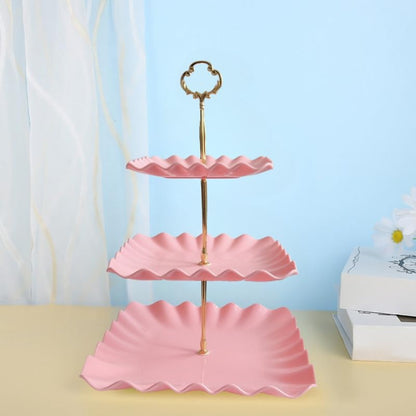 2 Pack of Pink Square Dessert Cupcake Stand, 3 Tiered Plastic Serving Tray | 3 Tier Cup Cake Holder Tower for Tea Party/Birthday/Wedding - color: Pink