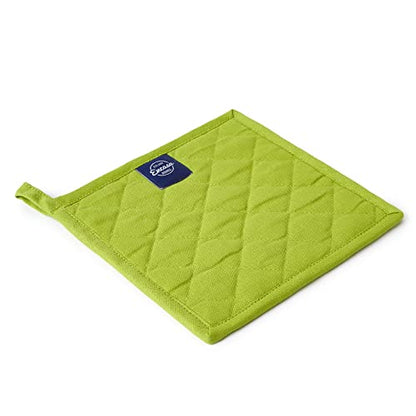 Encasa XO Pot Holders, Quilted Kitchen Hot Pads 8"x8" Lime Green | 100% Heavyweight Cotton | Quilted Insulation | Multipurpose Trivets & Hot Pads | Hanging Loop | Set of 2 - color: Lime Green