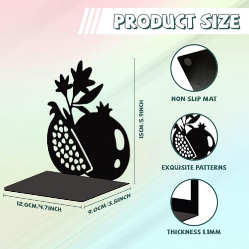 5.3"x4.3"x5.9" Metal Bookends, Heavy Duty Book Ends for Shelves | Pomegranate Theme Cast Iron Book Supports, 1 Pair Decor Stoppers for Desk, Library, Office & Home Shelves - style: Pomegranate