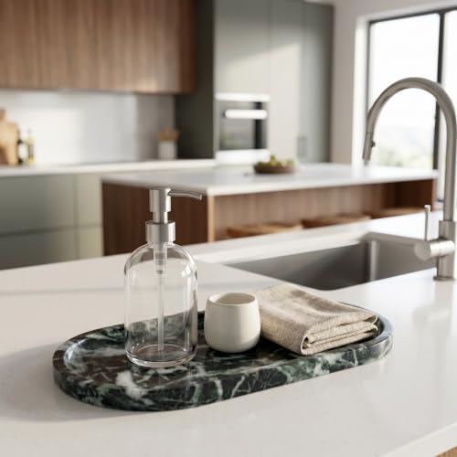 YKAJO Snowflake Green Oval Marble Tray, 11.8x5.9 Vanity Perfume Organizer | Honed natural stone; jewelry & trinket dish, ring & key holder, soap & candle catchall; bath counter, dresser, coffee table - color: Snowflake Green, size: 11.8" x 5.9" x 0.6"