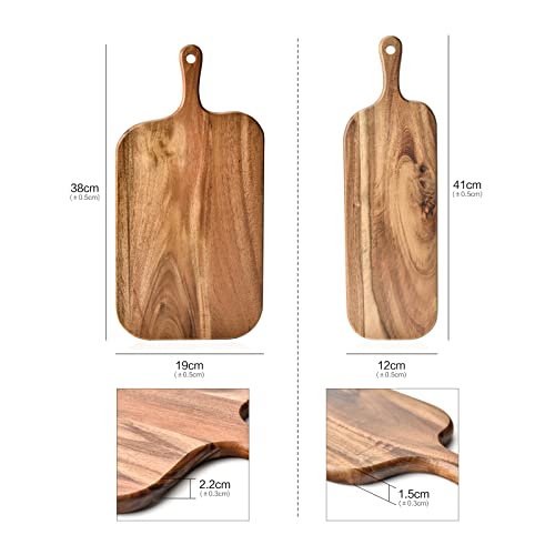 BILL.F Acacia Wood Cutting Board with Handle Wooden Charcuterie Board Paddle Cheese Board Serving Boards for Kitchen Meat, Pizza,Cheese, Bread, Vegetables &Fruits 15'' x 7.5'' x 0.6'' - style: Large