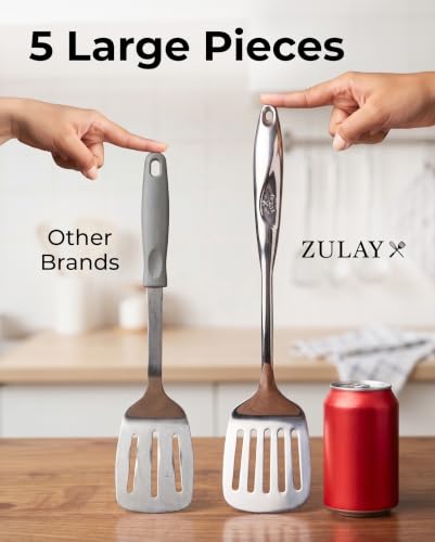 Zulay Kitchen Stainless Steel Cooking Utensil - Stainless Steel Kitchen Utensil - Durable Kitchen Gadgets - Metal Kitchen Accessories - Easy to Clean Kitchen Tools - 5 Piece Set - size: 5 Piece Set