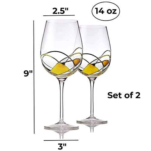 Bezrat Wine Glasses Hand Painted - Set of 2 - Women Wine Gift - Wine Lover Glass - Beautiful Glassware Gifts Ideas for Women Inspired by 'Duomo di Milano' Mothers Day - 14 oz (Gold) - color: Gold, size: 14 Ounces