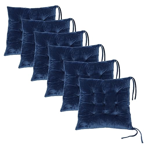6 Pack Square Seat Cushion Chair Pads for Kitchen Dining Chairs, Soft Comfort Velvet Chair Mat Pillow Cushions with Ties for Office Desk Living Room Tatami 15.5", Blue - color: Blue, size: 6Pack