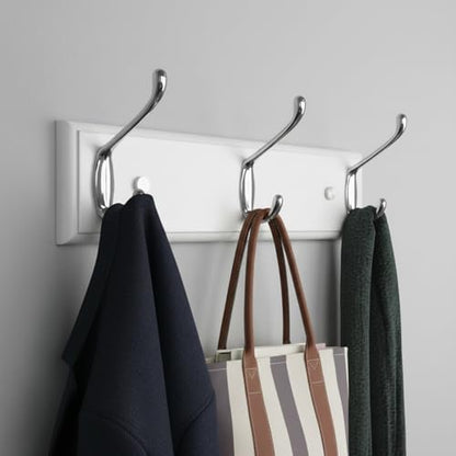 wall Mounted Coat Rack 13.8inch(35cm) with 3 Silver Hooks, White Wood Coat Hook for Entrance, Hallway, Bedroom, Kids Room, Bathroom,Small Size Clothes Hanger - size: Small-13.8in(35cm),3 Silver Hooks, style: Modern