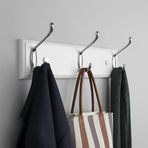 wall Mounted Coat Rack 13.8inch(35cm) with 3 Silver Hooks, White Wood Coat Hook for Entrance, Hallway, Bedroom, Kids Room, Bathroom,Small Size Clothes Hanger - size: Small-13.8in(35cm),3 Silver Hooks, style: Modern